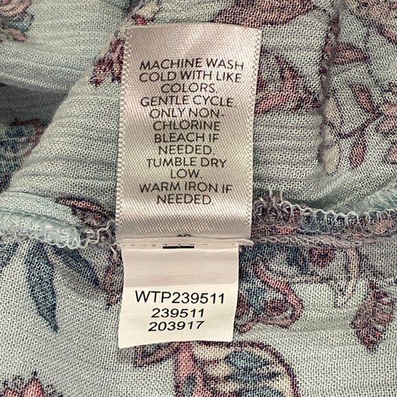 J. JILL Boho Floral Peasant Blouse 3/4 Sleeve Tassel Tie V-Neck, Aqua/Pink - XL - Picture 11 of 11